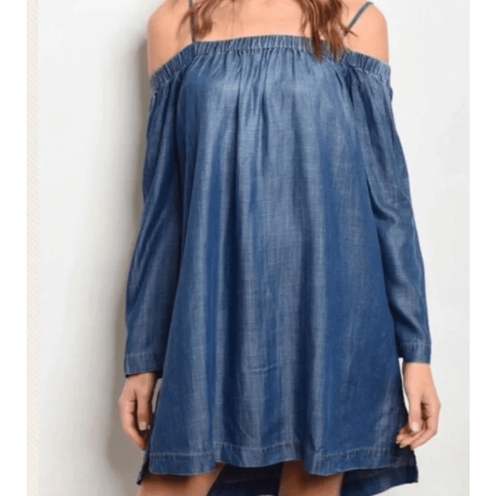 Denim chambray tunic over the shoulder dress
